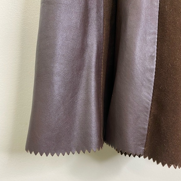 VINTAGE LEATHER SUEDE STRIPED ALINE SKIRT WITH MATCHING LEATHER TIE, ZIGZAG HEM - Picture 13 of 14